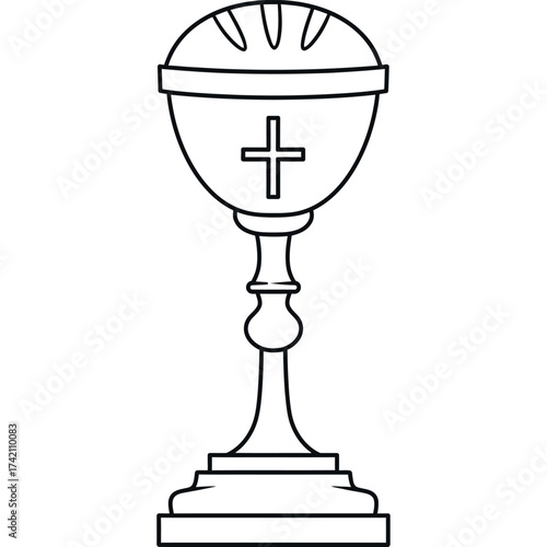 Holy Chalice Outline Symbolic Religious Vessel Line Art