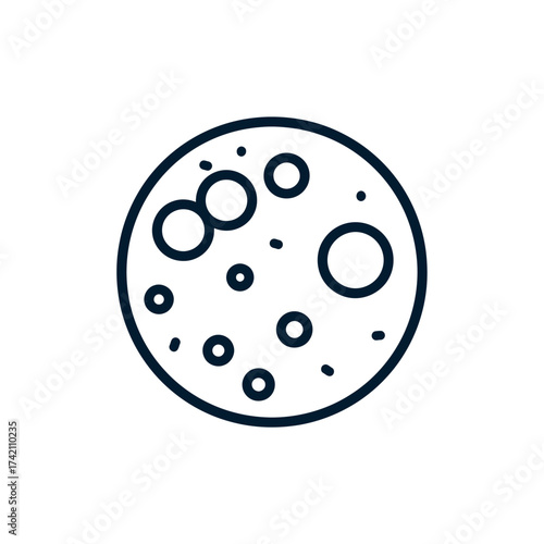 Simple moon icon with craters in a line art style. Celestial body vector illustration for space exploration and astronomy themes. Minimalist planet graphic isolated on a white background