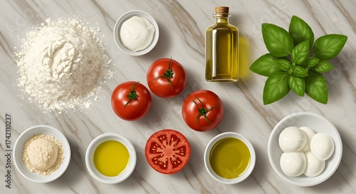 Fresh Italian tomato and basil salad with olive oil and green pepper for a healthy meal