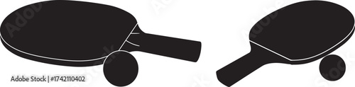 Two ping pong paddles and balls silhouette