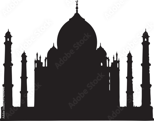 Taj Mahal Silhouette Icon Monument Architectural Landmark Travel India Vector Design
