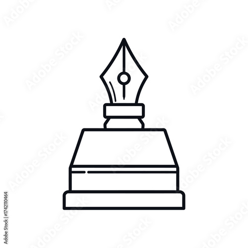 Classic inkwell and quill pen vector icon representing traditional writing, storytelling, and literary arts, ideal for creative projects, educational materials, and historical design