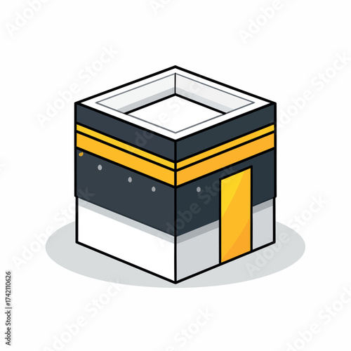 A clean flat outline vector icon of the Kaaba in Mecca, the holy site for the Islamic Hajj and Umrah pilgrimage, isolated on a white background