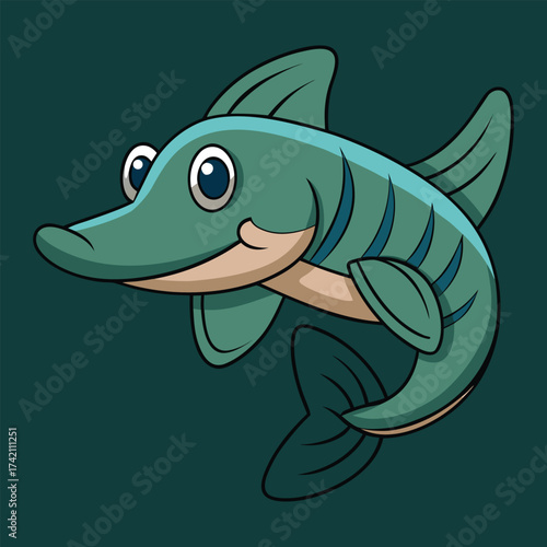Alligator Gar Fish Cartoon Vector Illustration Isolated on White Background