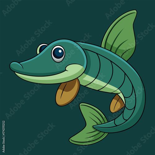 Alligator Gar Fish Cartoon Vector Illustration Isolated on White Background