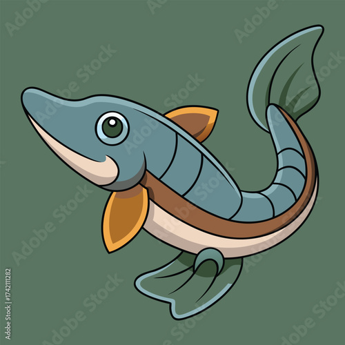Alligator Gar Fish Cartoon Vector Illustration Isolated on White Background