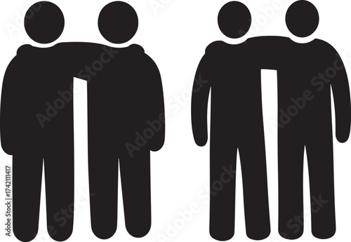 Two pairs of friends arm around shoulder silhouette