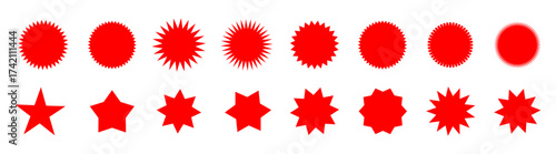 Starburst sticker set. Special offer price tag, sunburst badges. Design elements of Price sticker, sale sticker, starburst, quality mark, retro silhouette. Sunburst retro sale badge.