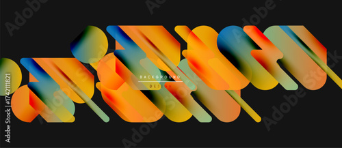 Abstract colorful shapes overlap, creating dynamic visual texture. Gradient hues blend smoothly, offering modern design element.