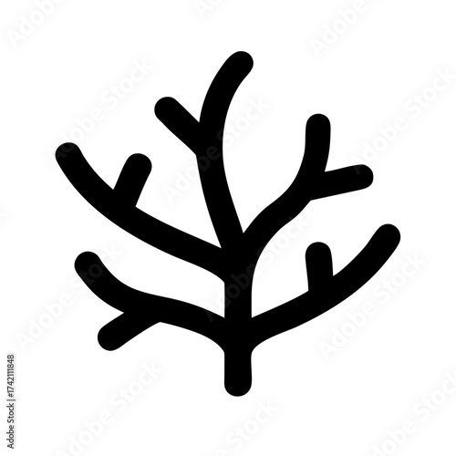 Illustration of a black coral branch, symbolizing marine life, nature, and underwater ecosystems in a minimalist design