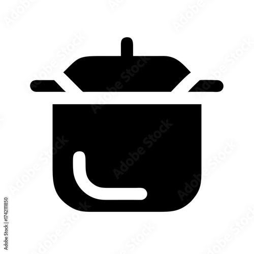 Illustration of a black cooking pot with lid, perfect for culinary designs, recipe illustrations, or kitchenthemed projects