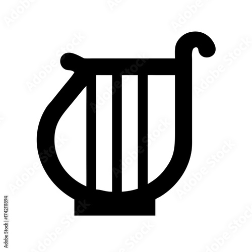 Illustration of a black lyre, a stringed instrument known for its use in ancient greece and its association with music and poetry