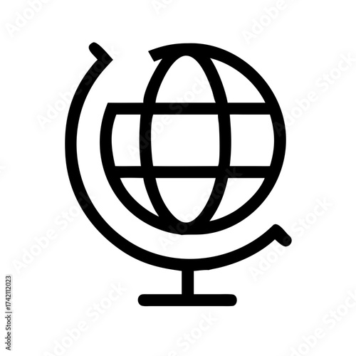 Illustration of a rotating globe, symbolizing global connectivity, education, and continuous movement in a minimalist style