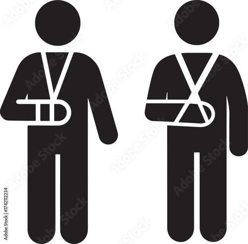 Two injured people with arm slings silhouette