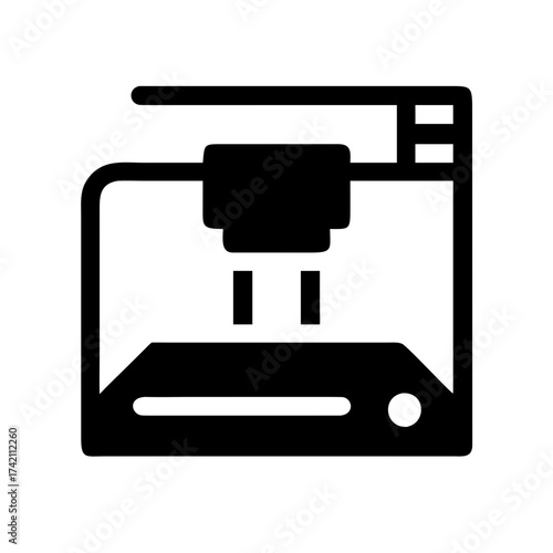 Vector art of a minimalist vector icon of a 3d printer creating an object, , symbolizing innovation, technology, and manufacturing