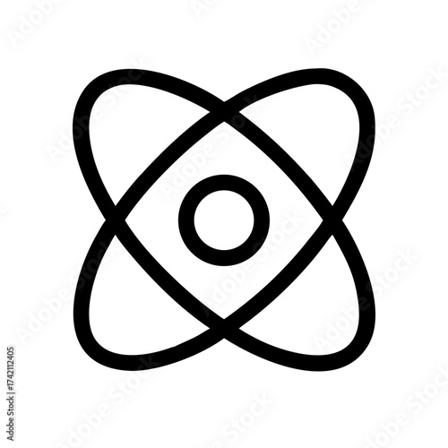 Vector art of atom symbol represents the basic building block of matter, with electrons orbiting a central nucleus