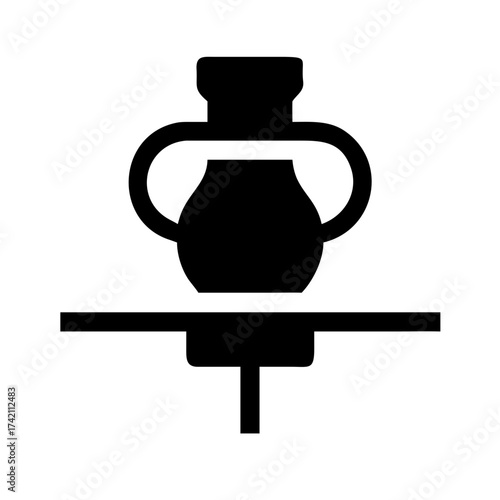 Vector art of black pottery wheel icon simple vector illustration of a potters wheel with a vase for ceramics, art, and traditional craft