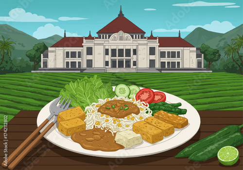 Fresh Indonesian Gado-Gado Salad with Peanut Sauce and Villa