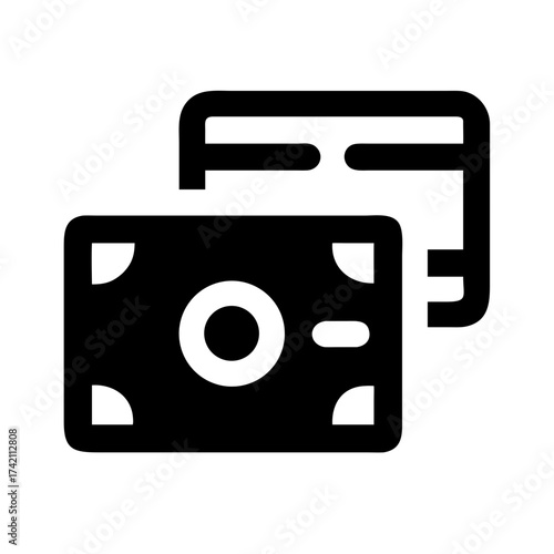 Vector art of money and credit card icon this minimalist glyph represents a combination of cash and card, symbolizing finance and payment methods