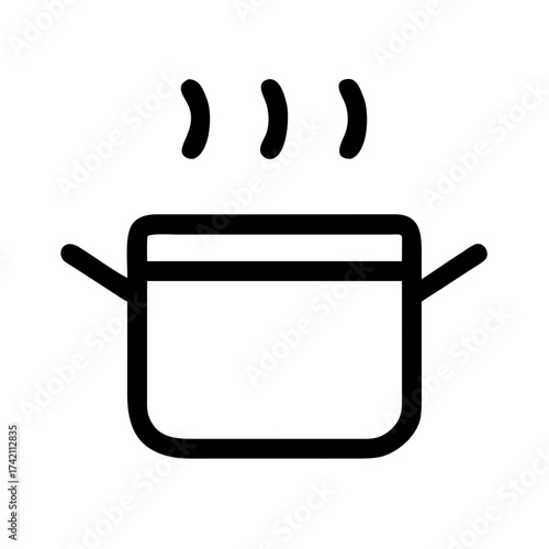 Vector art of outline illustration of a cooking pot with steam, ideal for culinary blogs, recipe cards, or kitchen decor projects
