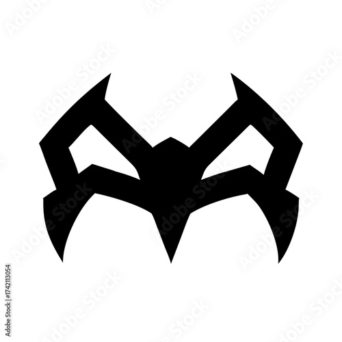 Vector art of stylized mask icon, resembling a superhero or vigilante emblem with sharp angles and a bold design for versatile applications