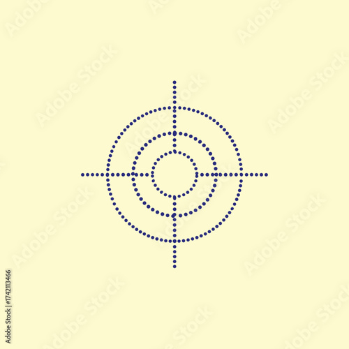 Minimalist dotted symbol with concentric circles and crosshairs on a light
