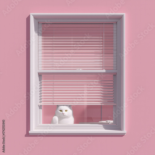 White cat on the window.