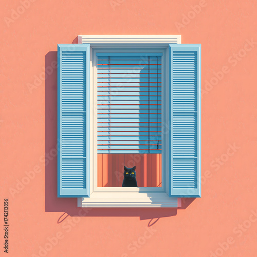 Mystical Black Cat in a Surreal Window Setting. Halloween concept