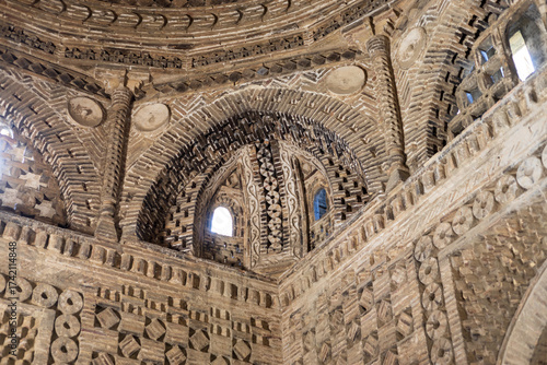Interior detail with squinch of the Samanid Mausoleum in Bukhara, Uzbekistan. Building from baked brick decoration is combines multi-cultural ancient eastern motifs. Built in the 10th century CE