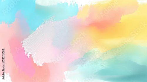 Soft watercolor background with pastel rainbow hues blending pink, yellow, and teal tones, gentle watercolor brushstrokes and light textures, minimalist banner design with white space for text and log