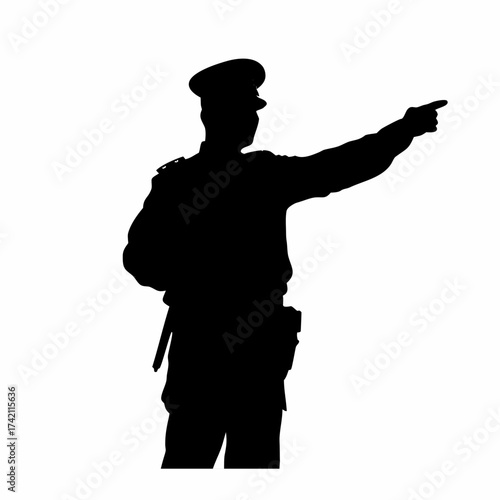 Silhouette of a police officer directing traffic isolated on white background