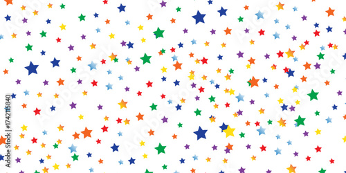 Light seamless pattern decorated with gold, blue and pink stars on a white background, baby shower vector illustration
