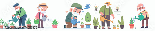 vector grandfather watering plants