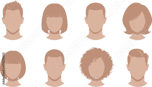 Vector illustration of different hairstyles and face shapes editable stock