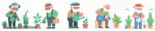 vector grandfather watering plants