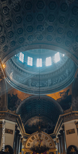 Photography interior view of round dome with windows under the dome roof in Kazan Cathedral