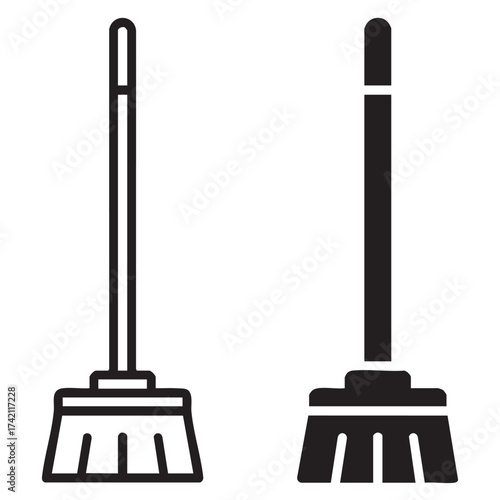 Simple mop icon with a long handle and cleaning bristles
