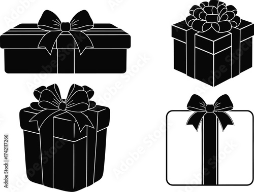 Black and white gift boxes vector illustration clip art set editable stock