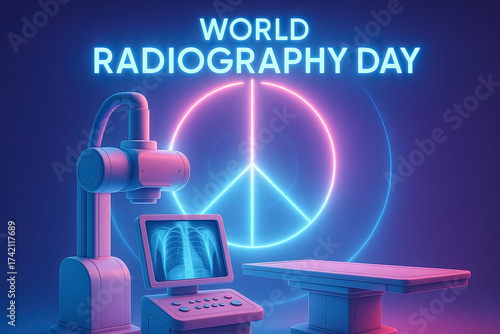 Radiography equipment with peace symbol for World Radiography Day celebration and awareness