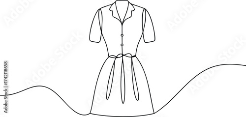Black outline of a vintage dress with a flared skirt