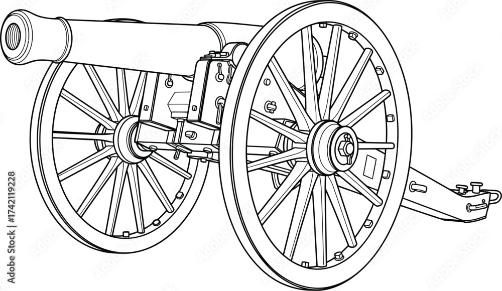 Fototapeta premium Cannon outline drawing illustration artillery weapon design editable stock