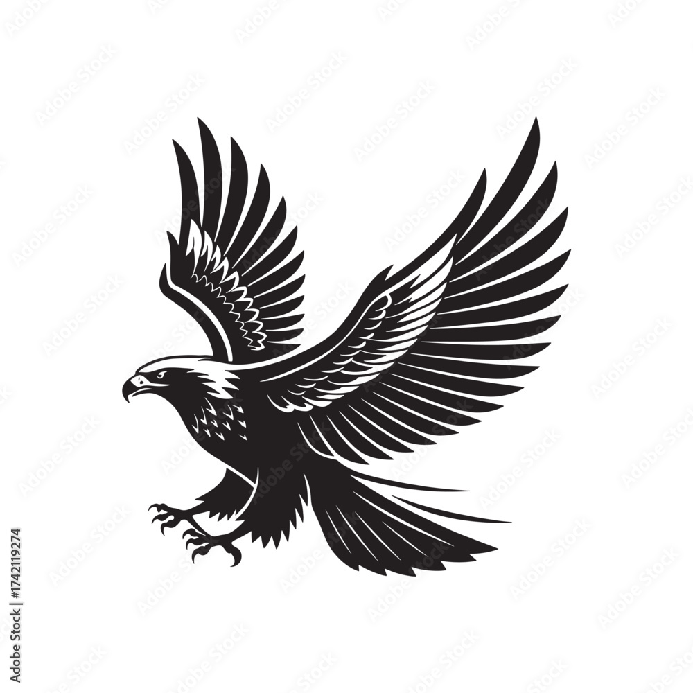 Obraz premium Flying eagle icon vector silhouette on white background