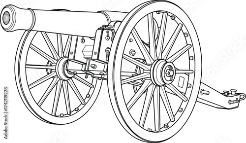 Cannon outline drawing illustration artillery weapon design editable stock