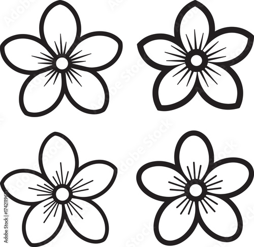 Four delicate cherry blossom flowers silhouette