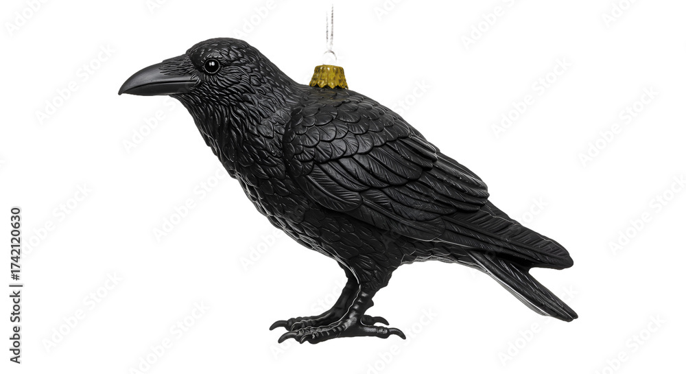 Fototapeta premium Sculptural Black Raven Ornament with Intricate Feather Details