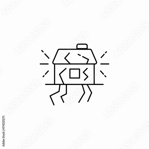 house earthquake damage icon sign vector