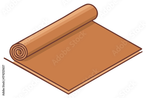 Isometric partially rolled brown mat for yoga fitness exercise and home interior