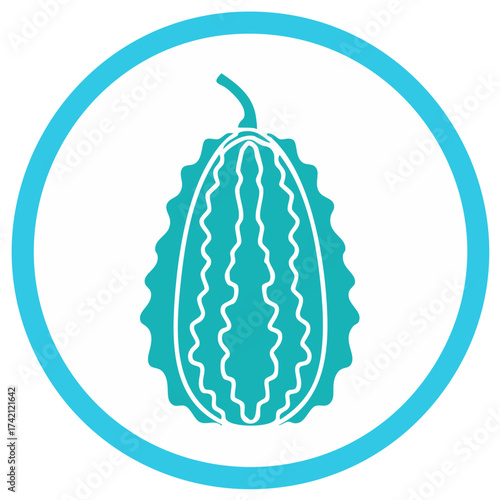 Bitter melon or karela outline in a round circle, healthy fruit illustration