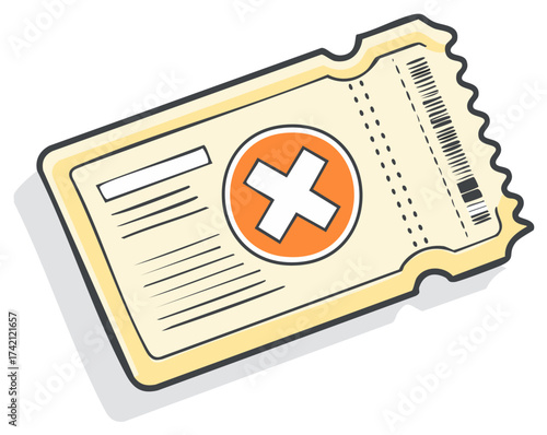 Ticket with Cross Symbol. Event Admission or Raffle Ticket Icon
