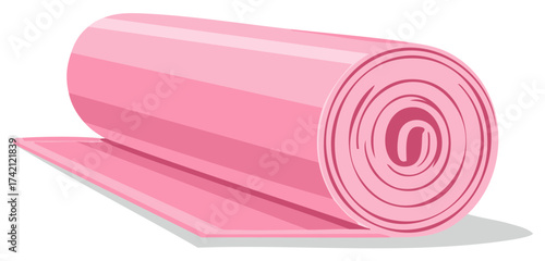 Rolled Pink Yoga Mat Illustration With Stripes and Shadow